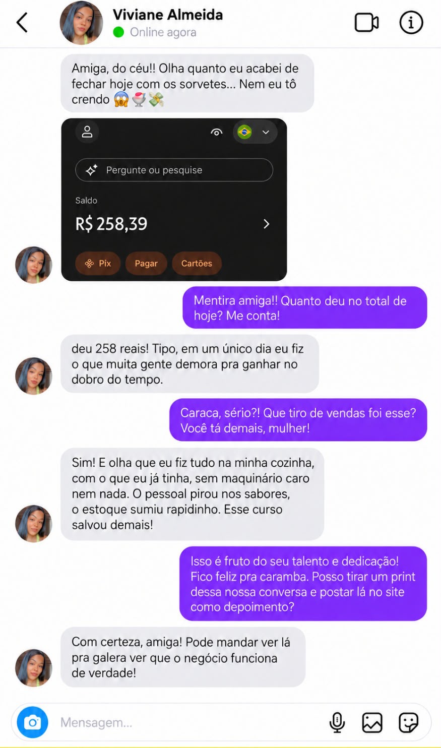 Depoimento de Viviane Almeida sobre o curso de sorvetes gourmet
