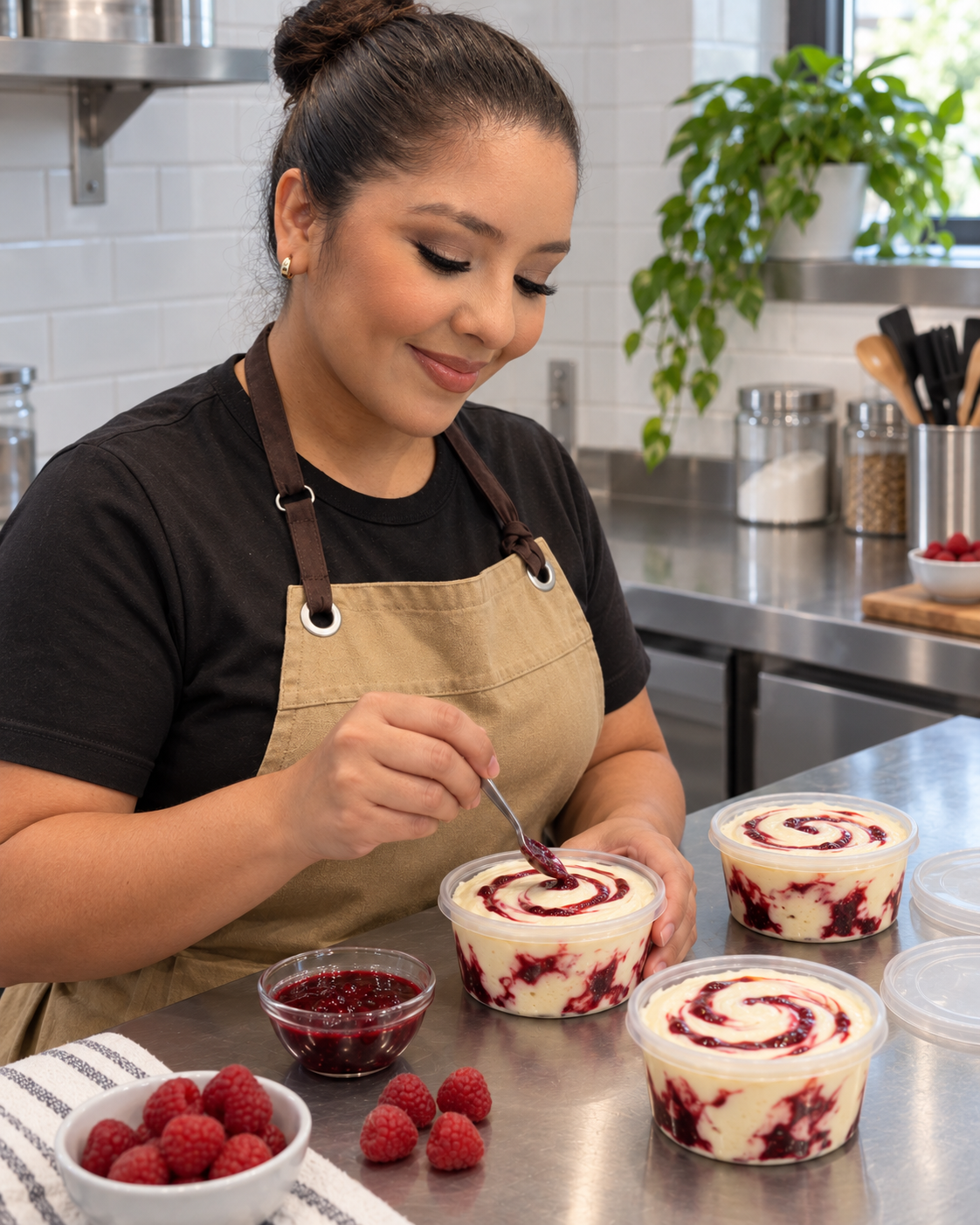 Sorvetes de frutas vermelhas apresentados pela chef